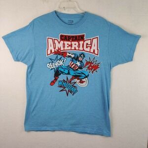Captain America Marvel  Avengers Mens Blue Heather Graphic T-Shirt Large